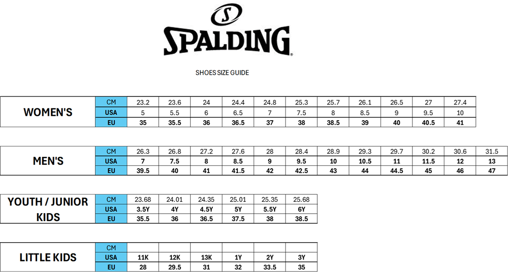 Spalding Shoes Size Guide